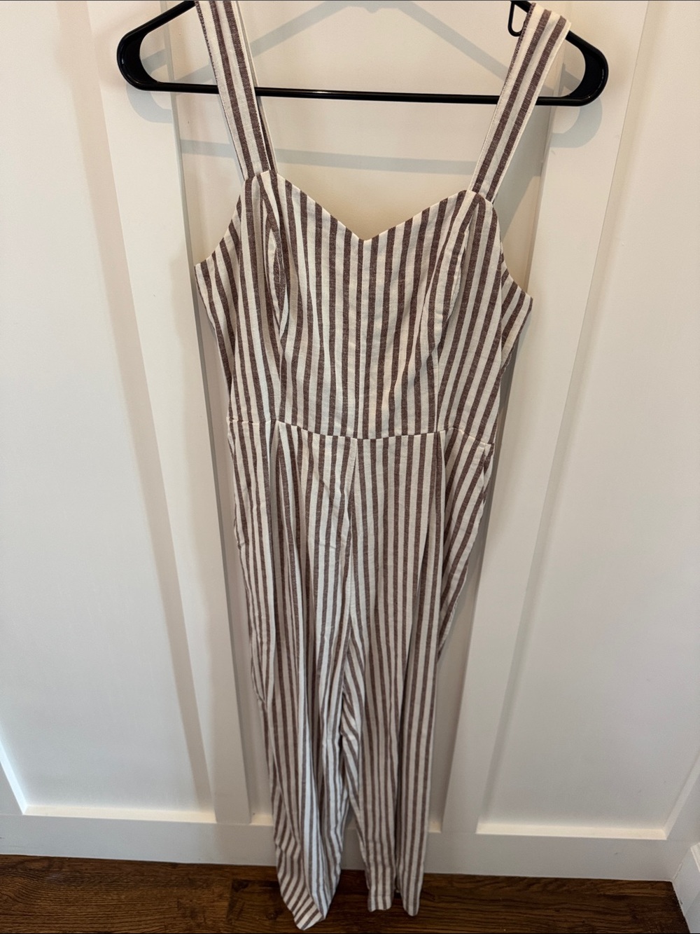 Old Navy Brown and White Striped Sleeveless Jumpsuit